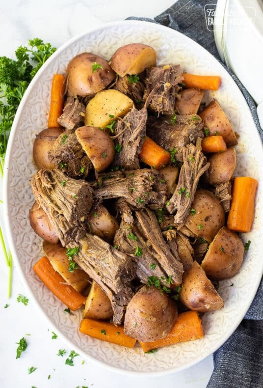 Crockpot Roast beef with vegetables.