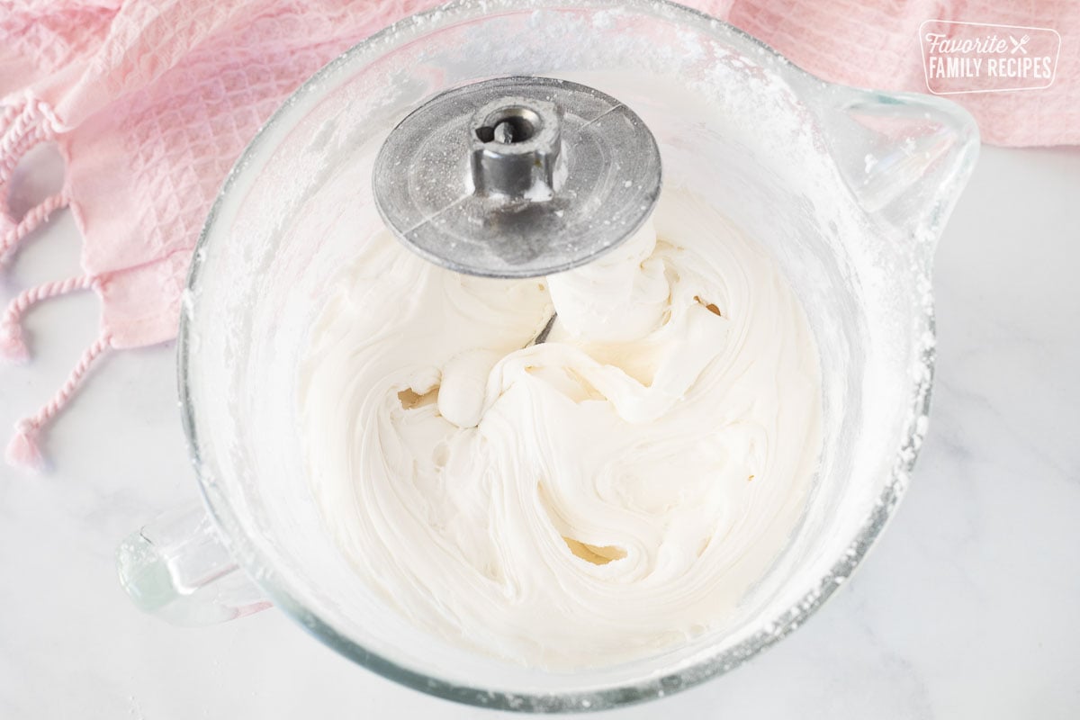 Mixed Fondant in a mixing bowl with a hook.