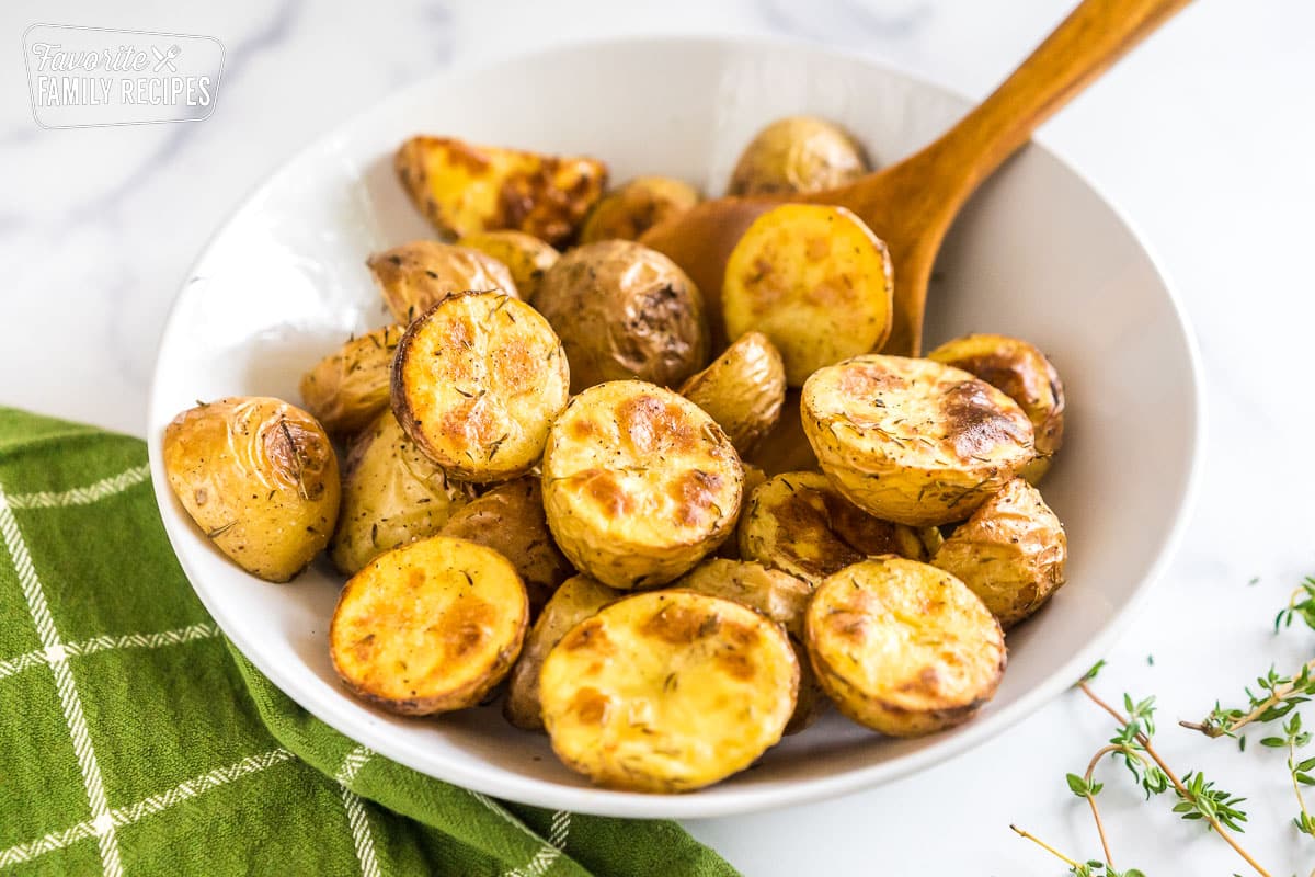 roasted baby potatoes in a bowl