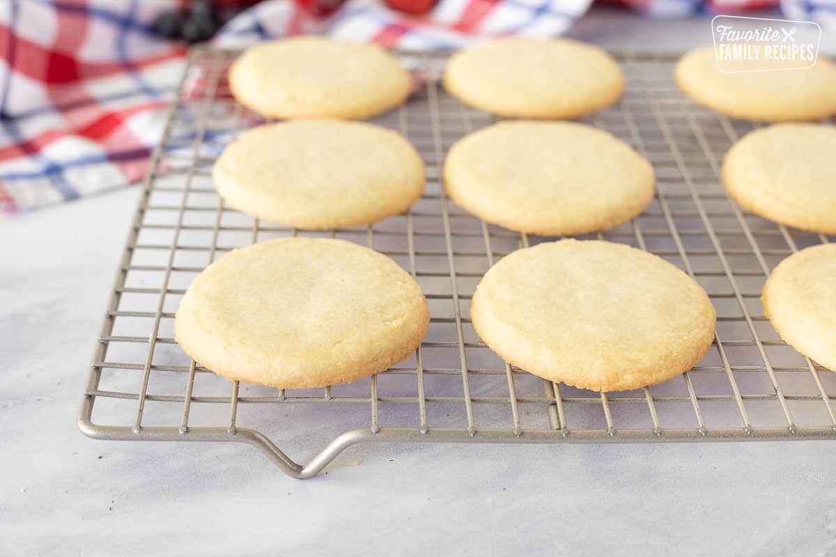 Cooling baked sugar cookie on a rack for 4th of July Cookies.