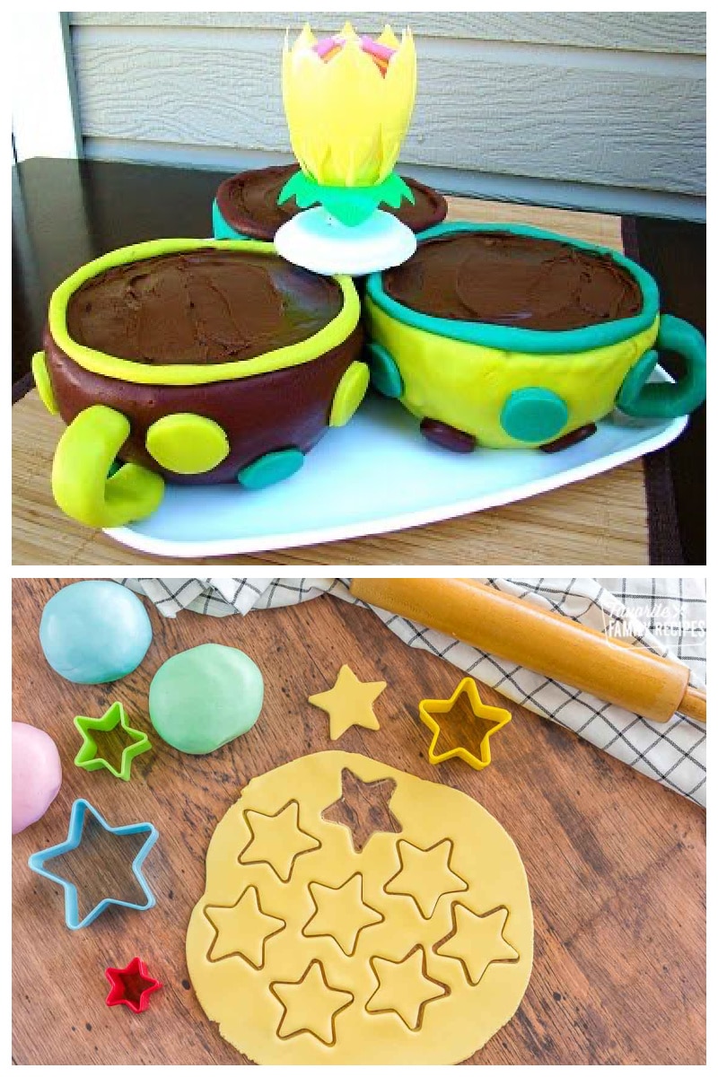 Tea cups and stars made from fondant cut outs