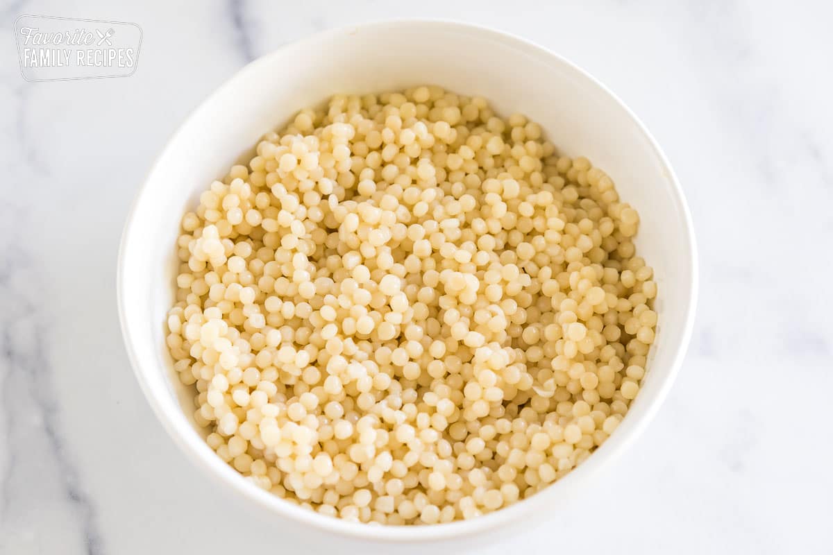 Pearl couscous in a bowl.