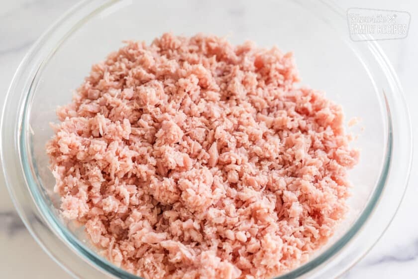 Minced ham in a bowl
