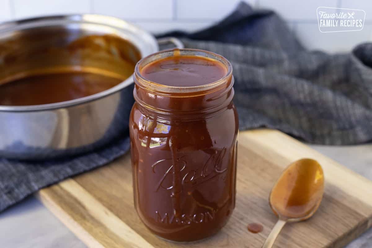 Mason Jar of Homemade BBQ Sauce.