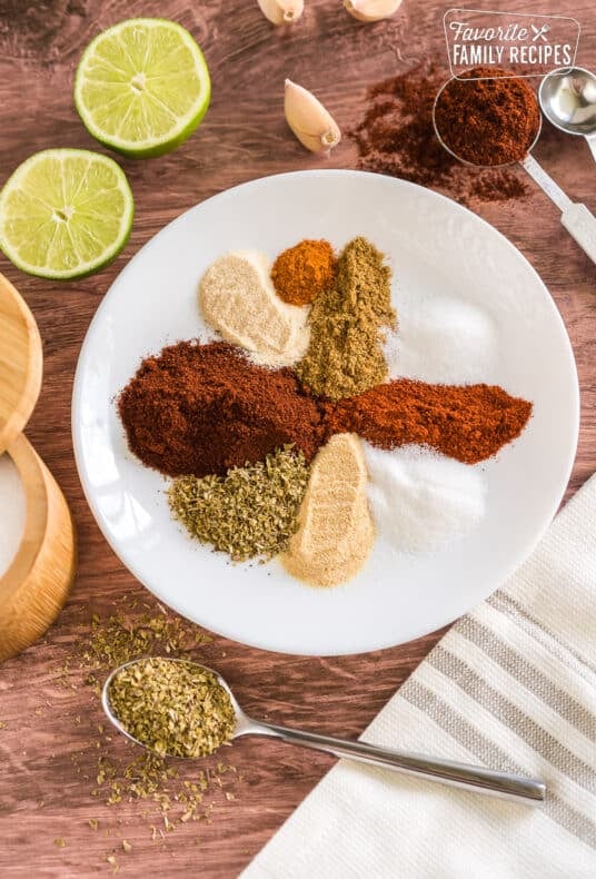 spices for homemade fajita seasoning on a plate