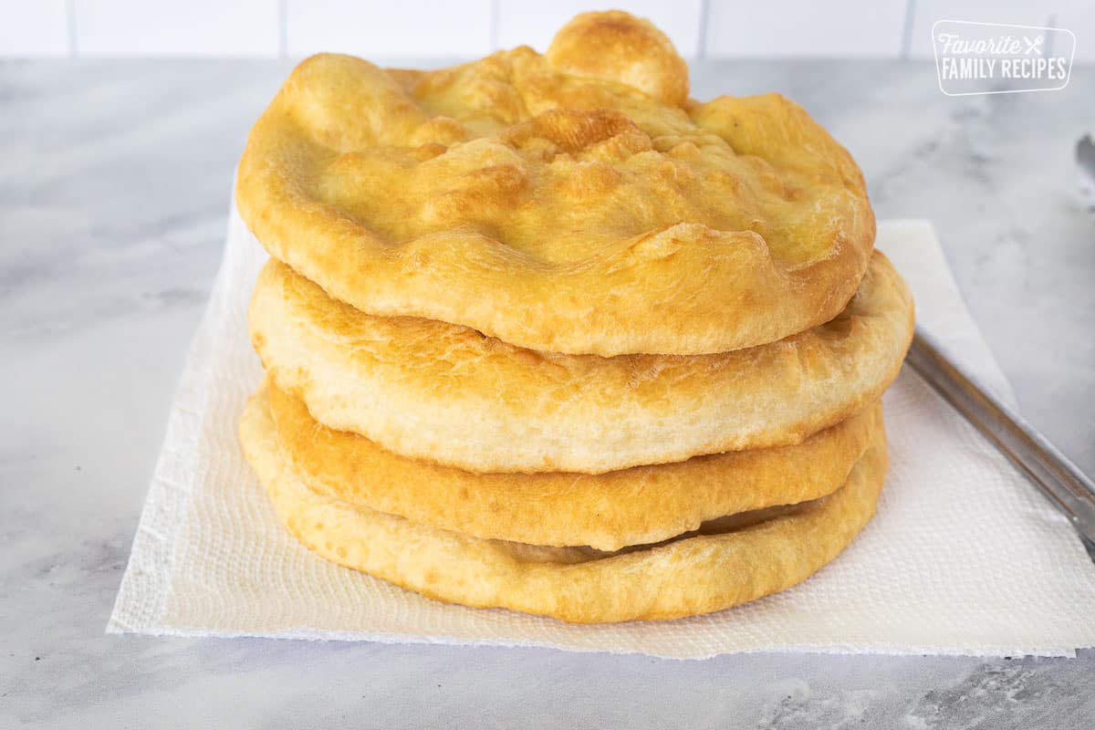 Stack of Fry Bread on paper towels.