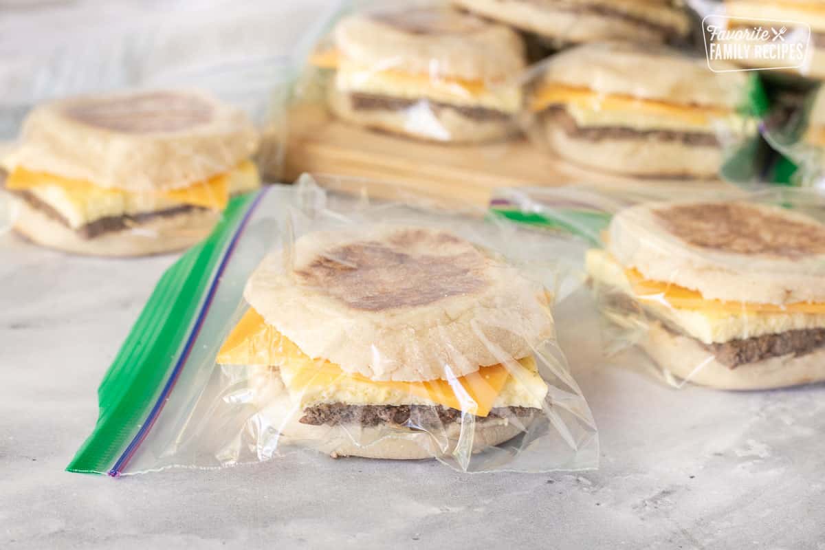 Freezer Breakfast Sandwiches in ziplock bags.
