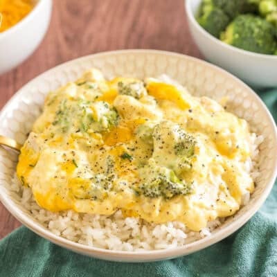 Chicken Divan in a bowl over rice