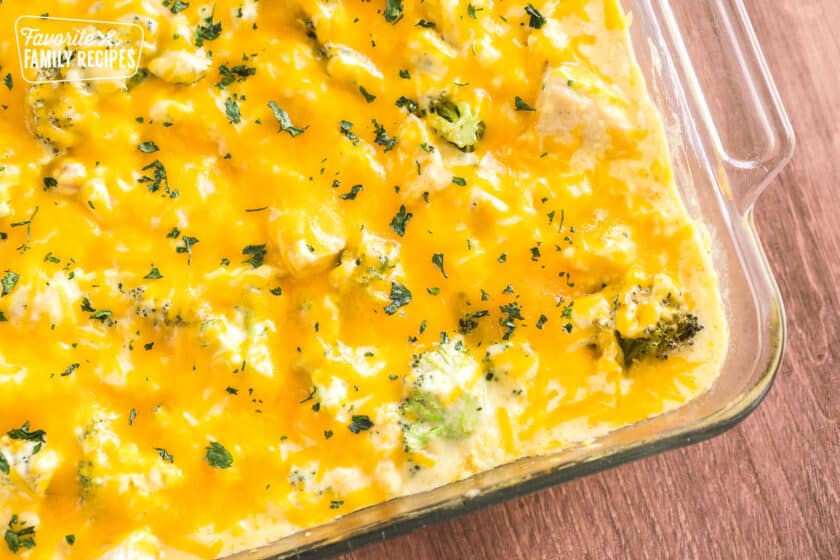 Baked chicken divan topped with parsley