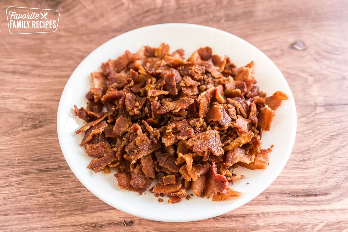 A plate of crumbled bacon.