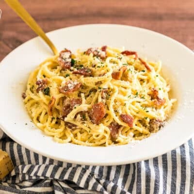 our creamy carbonara recipe in a bowl