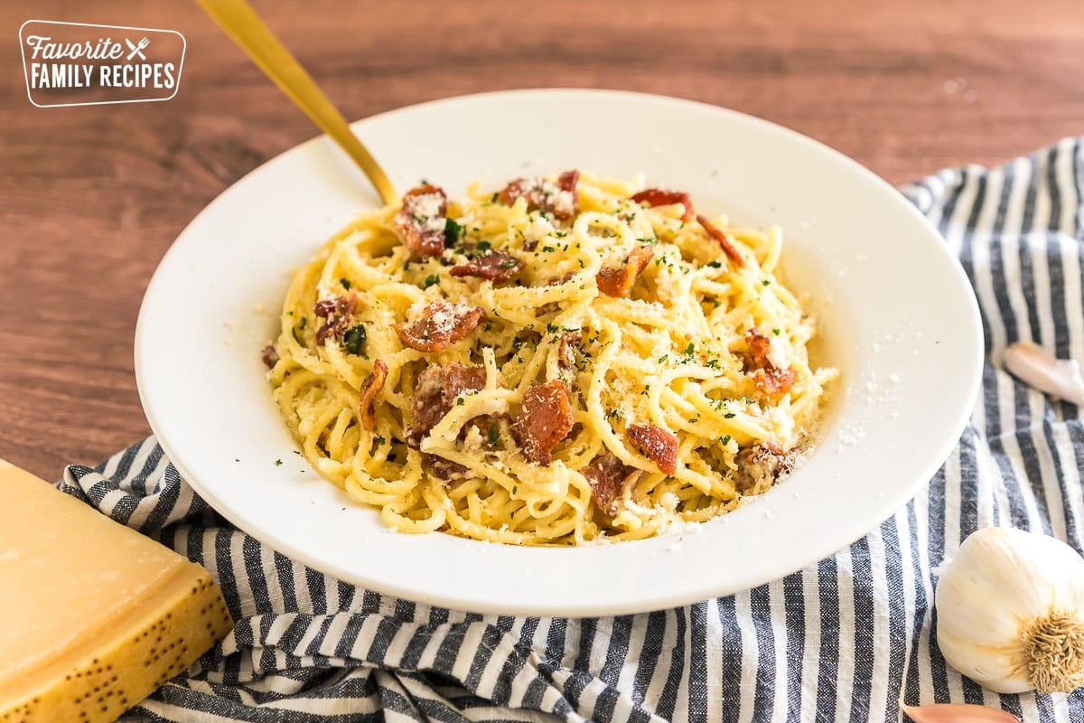 our creamy carbonara recipe in a bowl