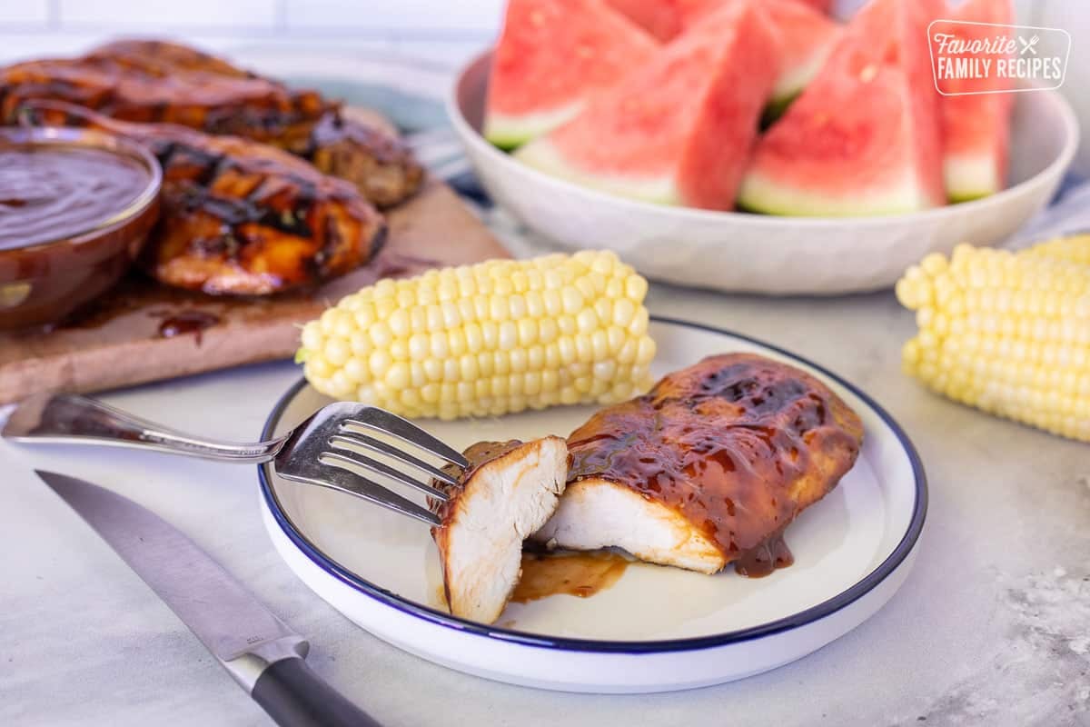 Sliced Honey BBQ Chicken on a plate.