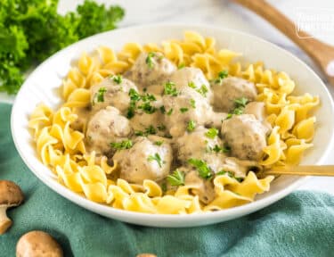 A bowl of easy meatball stroganoff