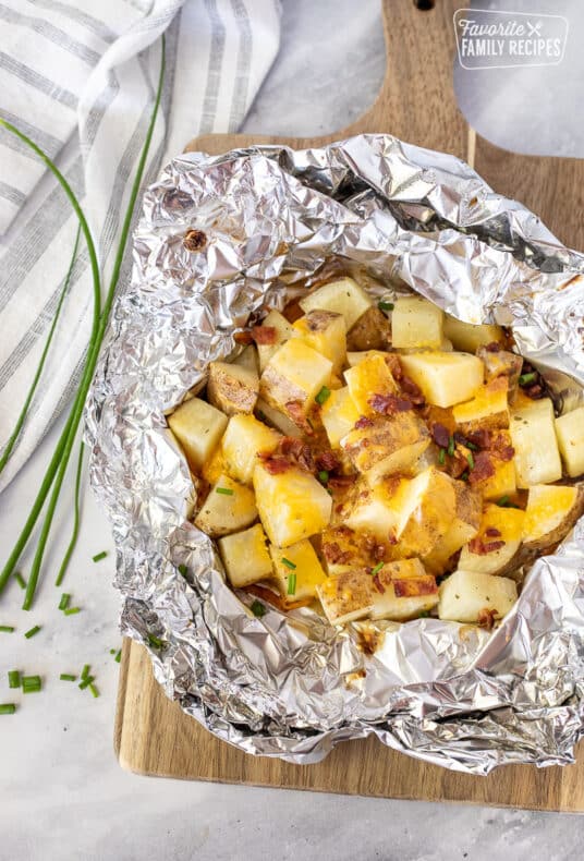 Grilled Ranch Potatoes in Foil with chives.