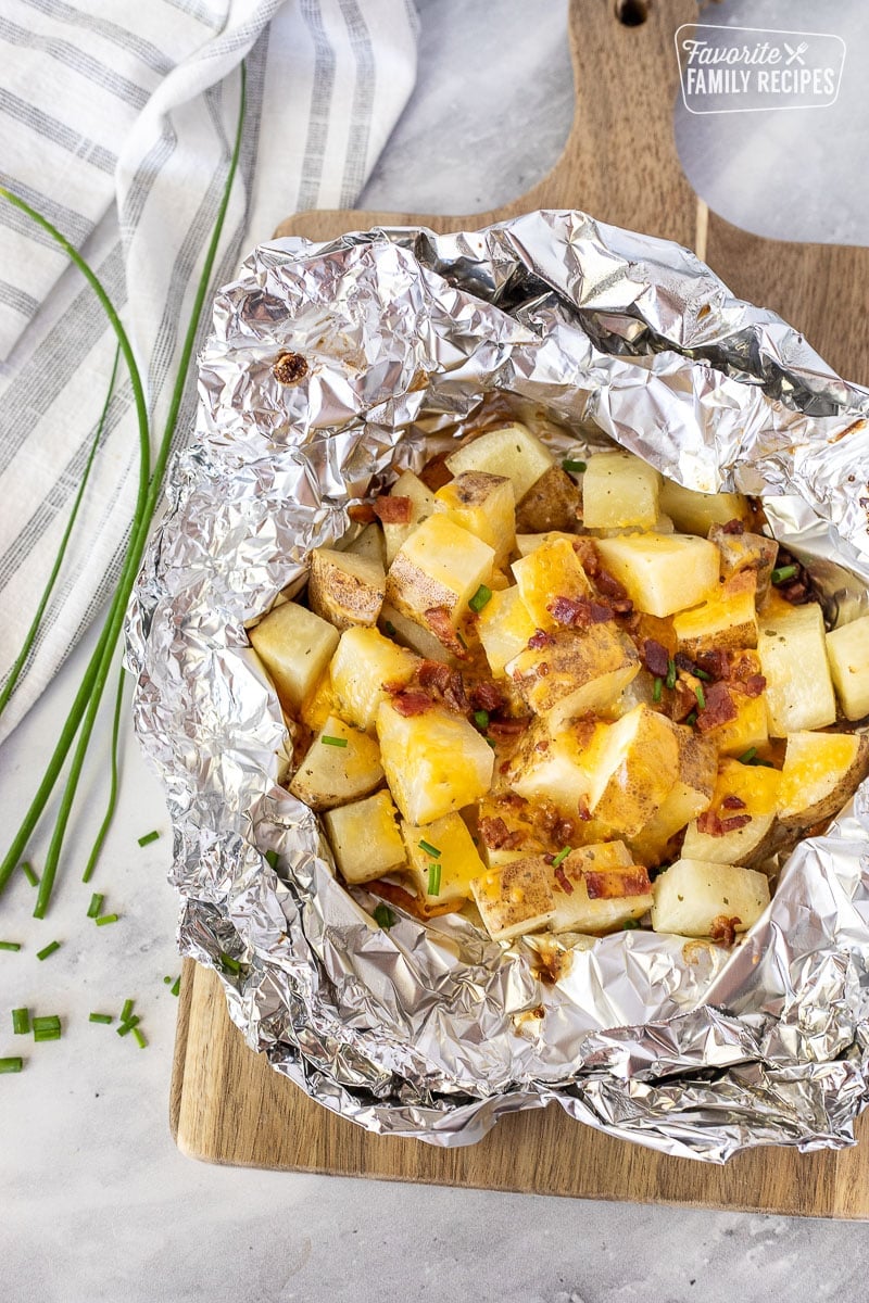 Grilled Ranch Potatoes in Foil with chives.