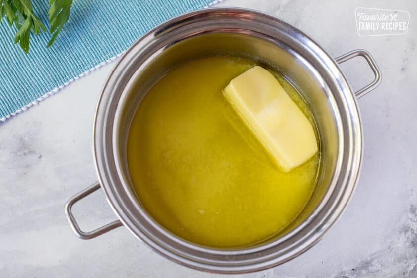 Melting butter in a sauce pan for Poor Man's Lobster.