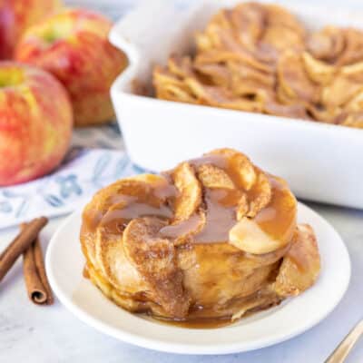 Piece of Caramel Apple French Toast Casserole on a plate.