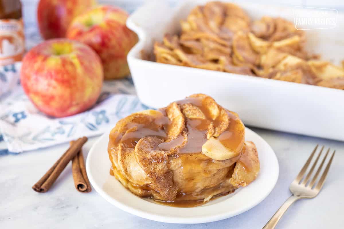Piece of Caramel Apple French Toast Casserole on a plate.