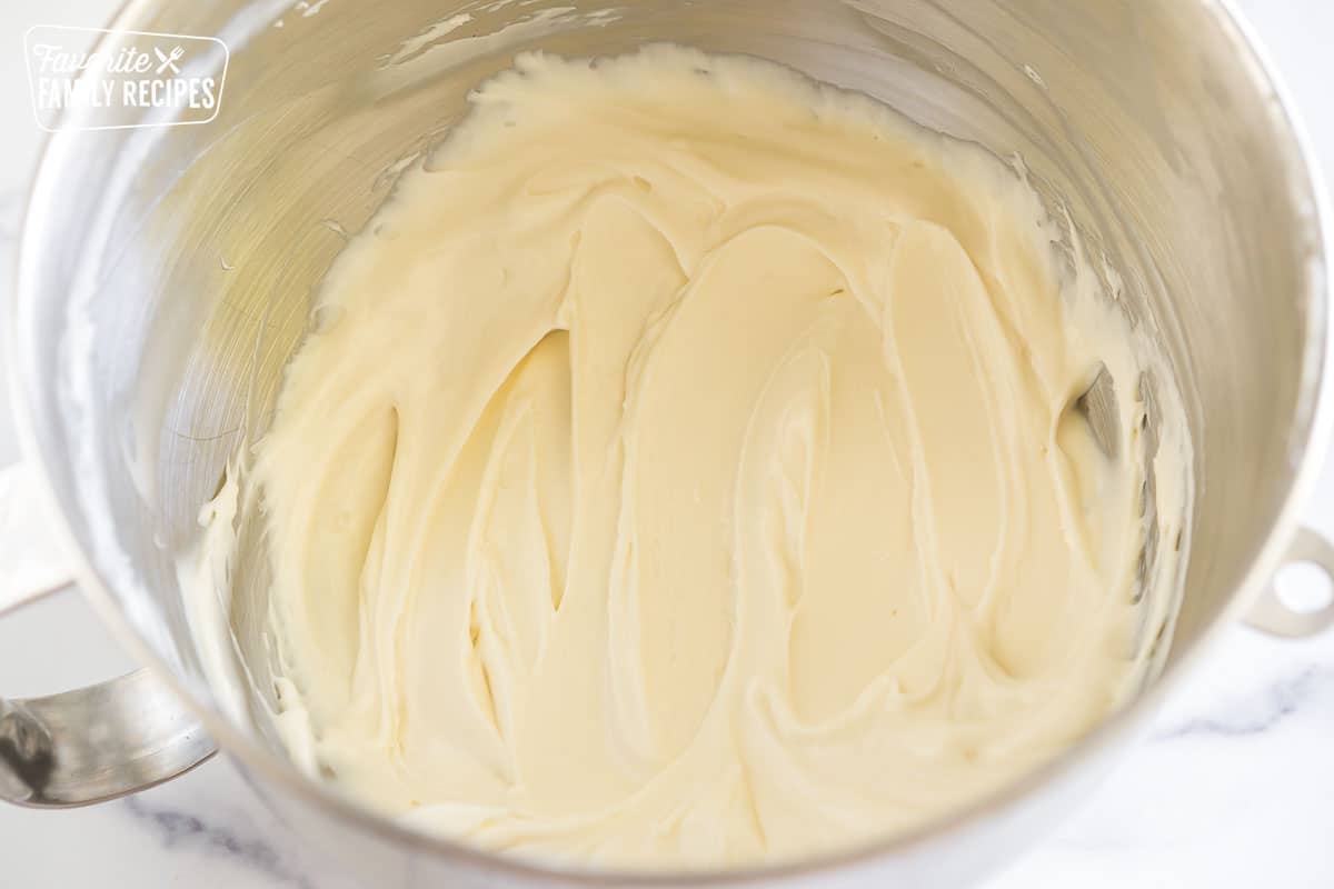 Cream cheese, sugar, sour cream, vanilla, and salt in a mixing bowl
