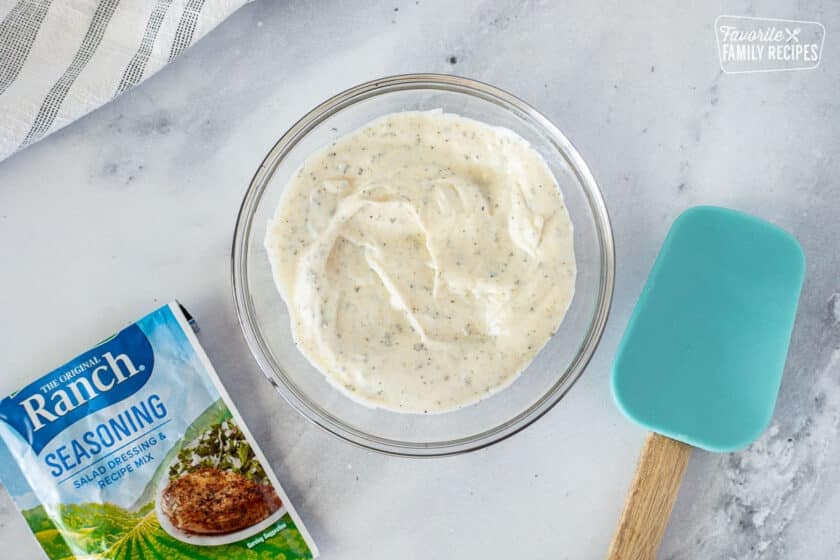 Bowl of Ranch mixture to make Grilled Ranch Potatoes in Foil.