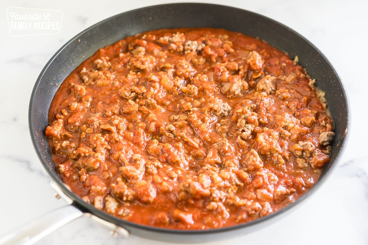 meat sauce in a skillet