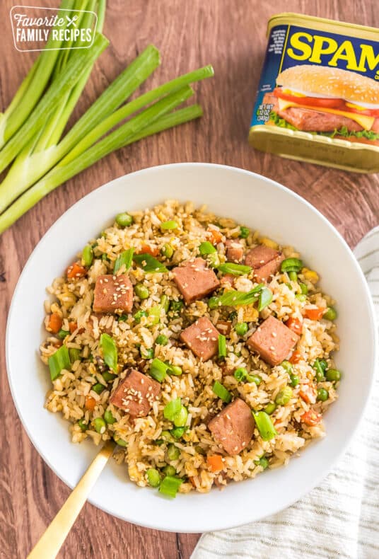Spam fried rice in a bowl
