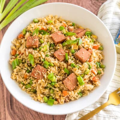 Spam fried rice in a bowl