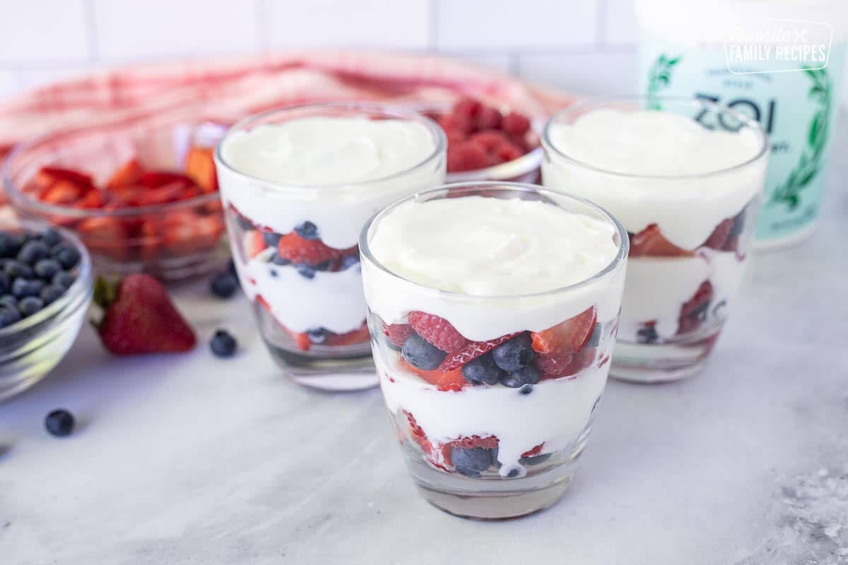 Breakfast Parfaits with final yogurt layers.
