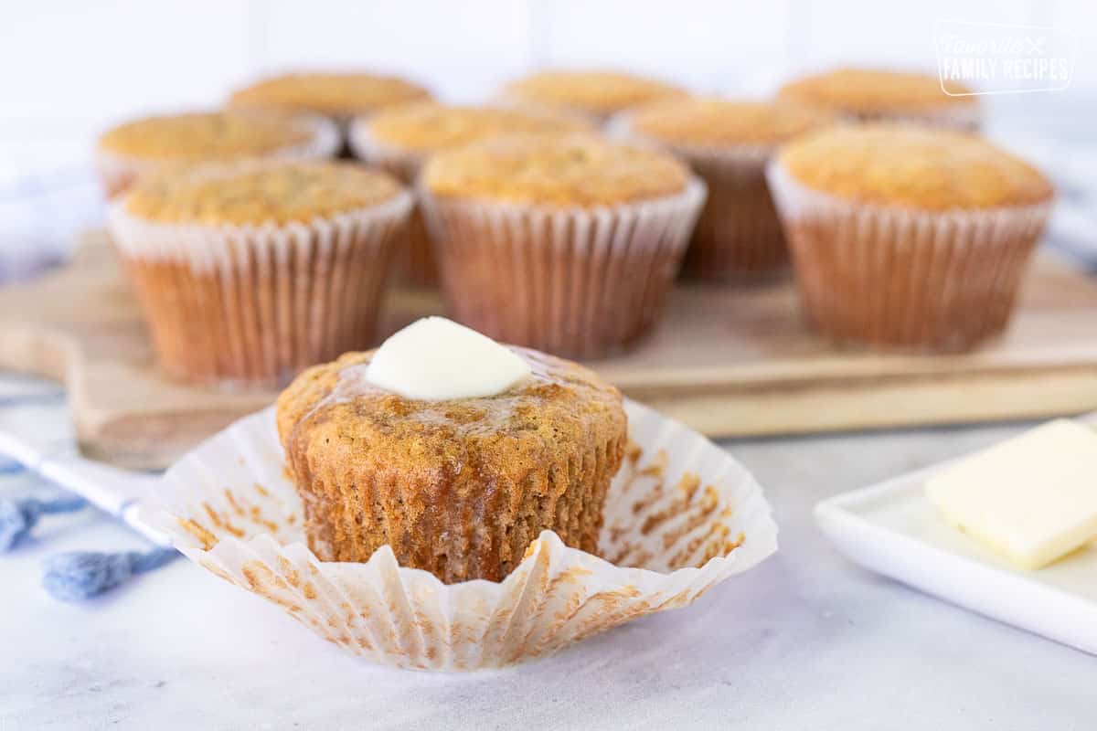 Bran Muffin with butter melting on top.