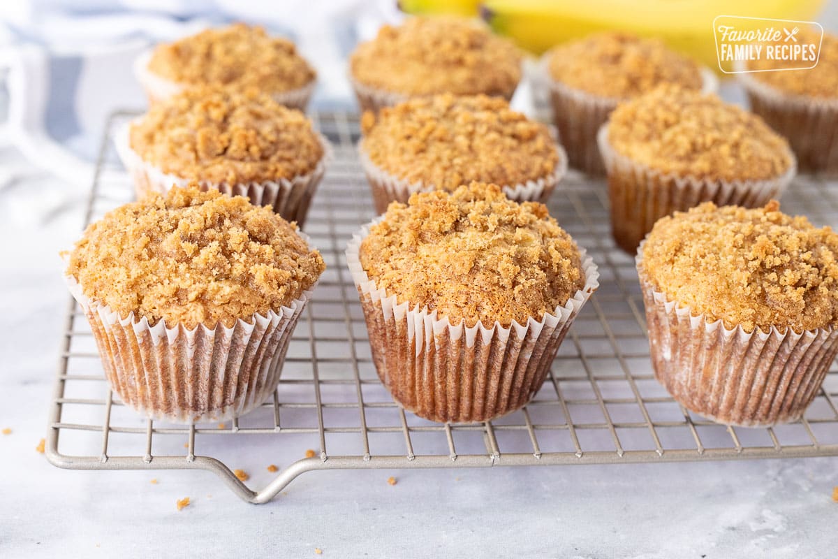 Cooling Healthy Banana Muffins on a rack.