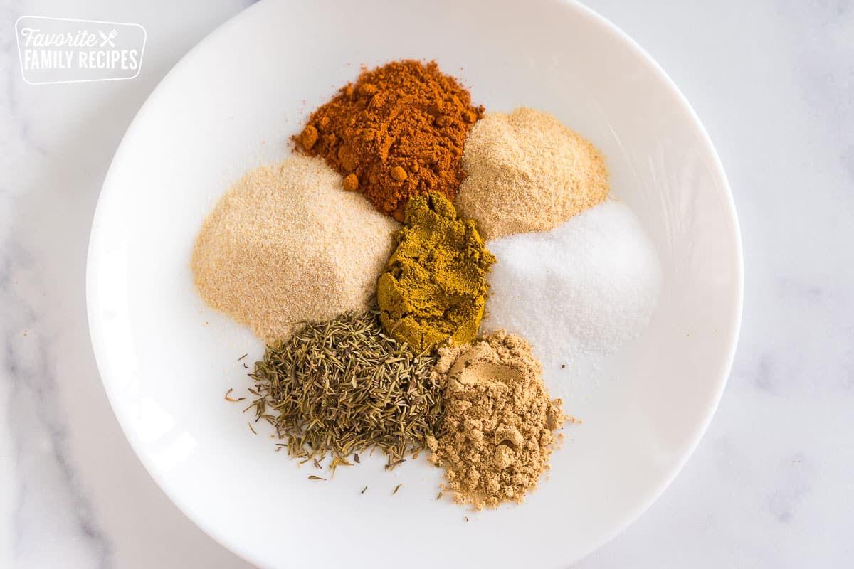 A bunch of different spices on a plate