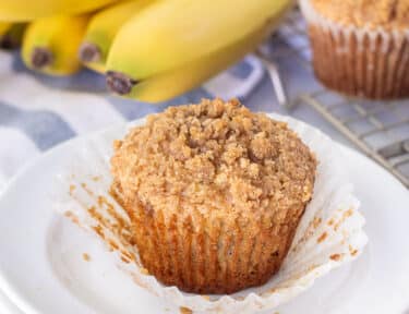 Peeled liner on a Healthy Banana Muffin.