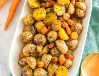 Roasted Potatoes and Carrots on a platter