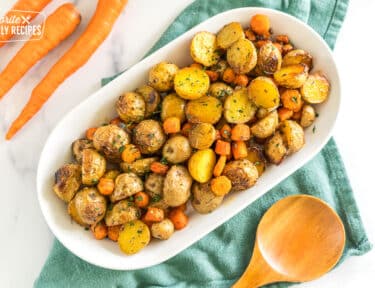 Roasted Potatoes and Carrots on a platter