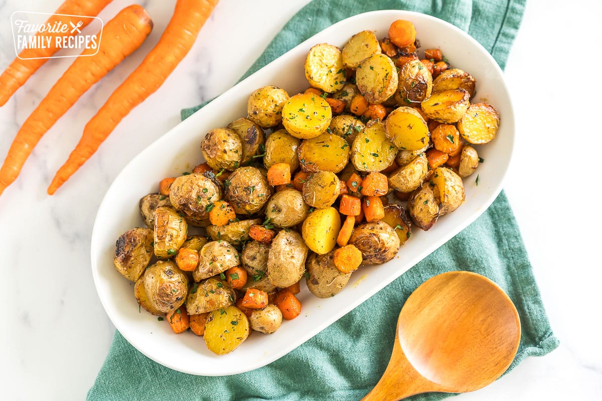 Roasted Potatoes and Carrots on a platter