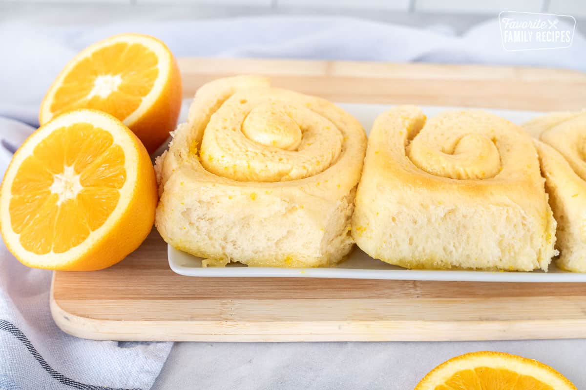 Homemade Orange Roll on a plate.
