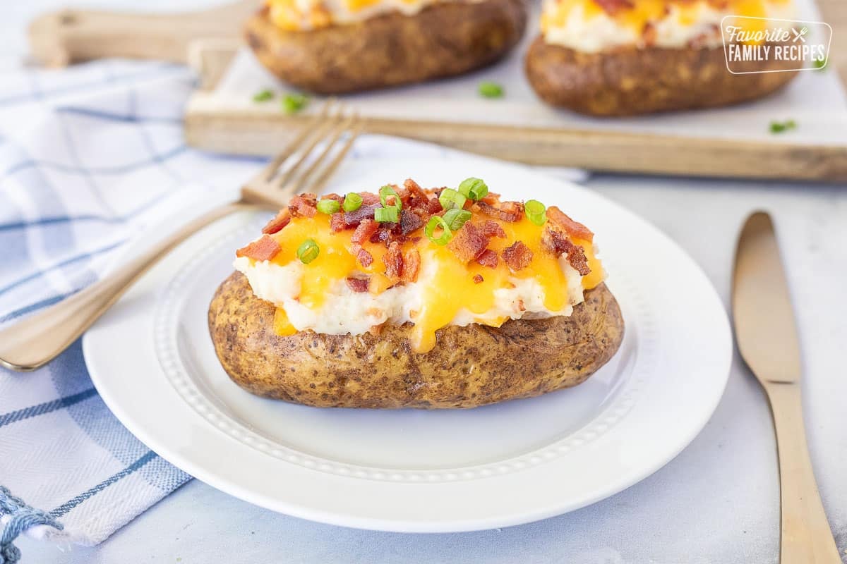 Plate with a Twice Baked Potato.