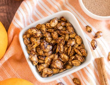 pumpkin seeds in a small bowl