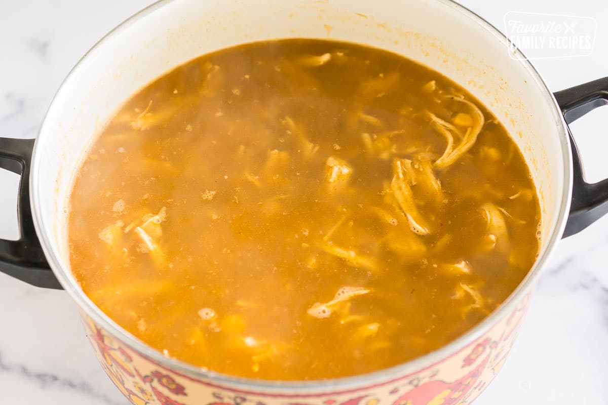 a pot of chicken tortilla soup