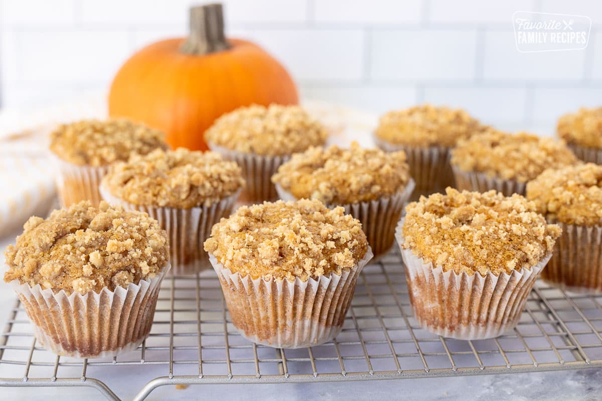 Pumpkin Cream Cheese Muffins on a cooling rack.