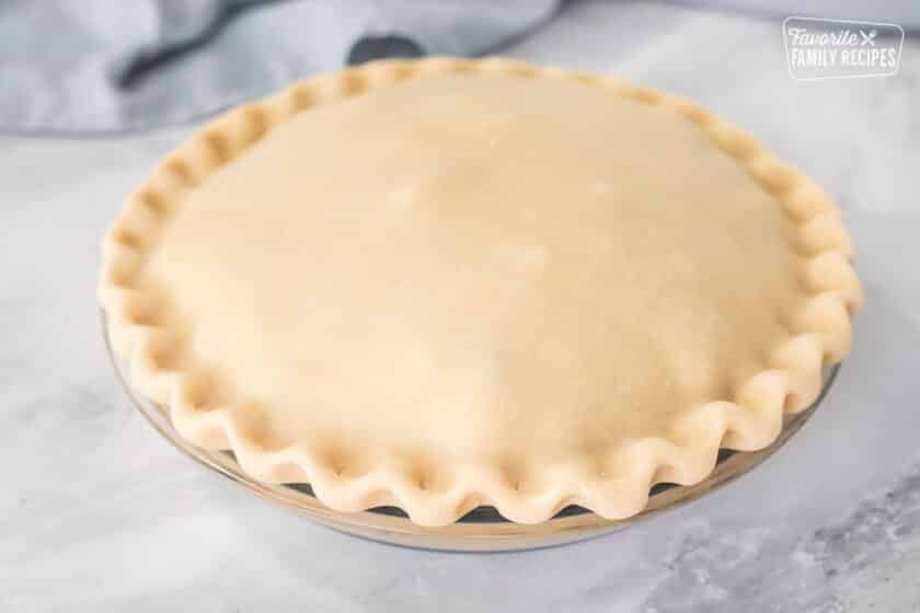 Crimped edges of Homemade Chicken Pot Pie.