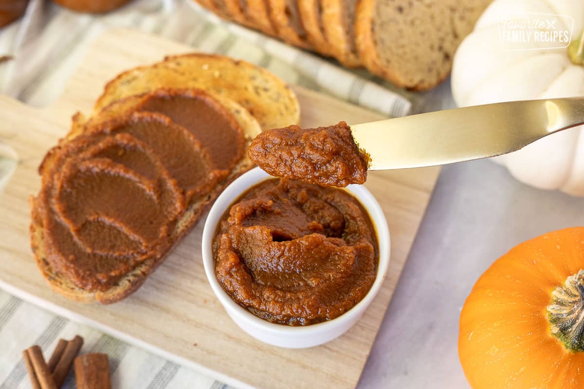 Knife with Pumpkin Butter for spreading on toast.