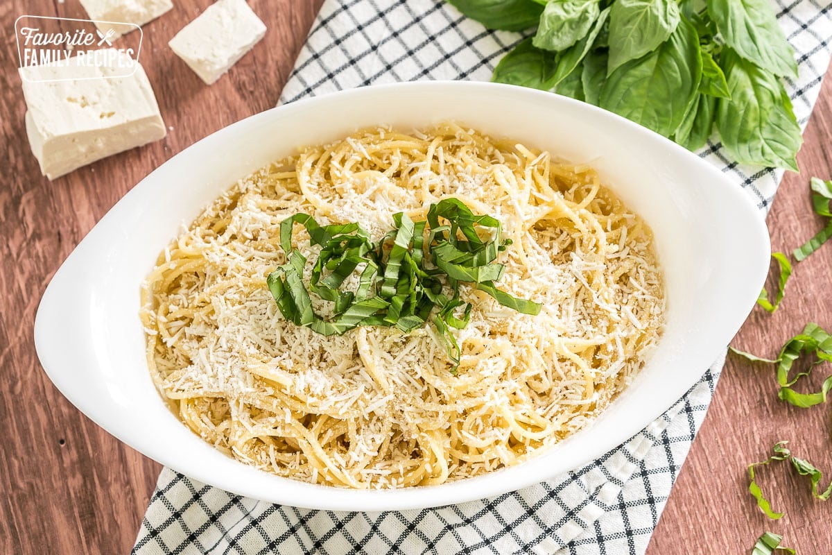 Mizithra Pasta in a large white bowl