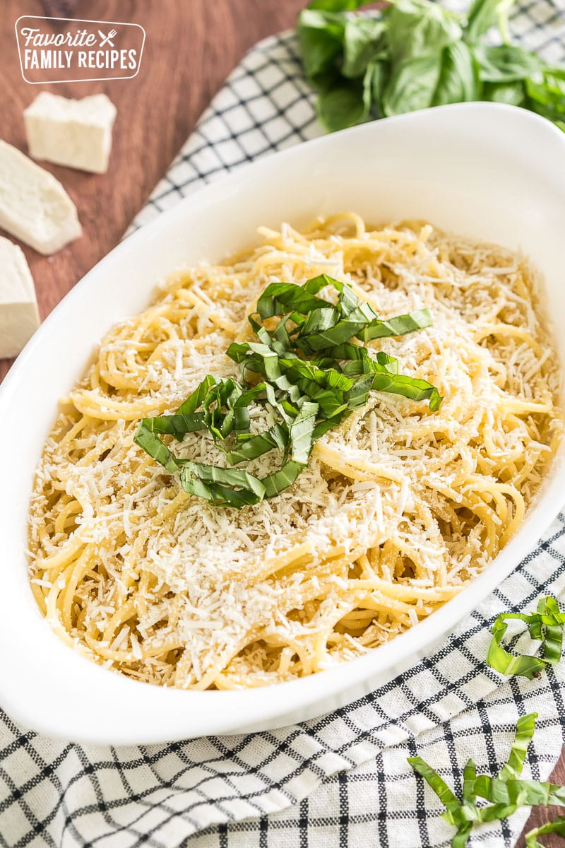 Mizithra Pasta in a large white bowl.