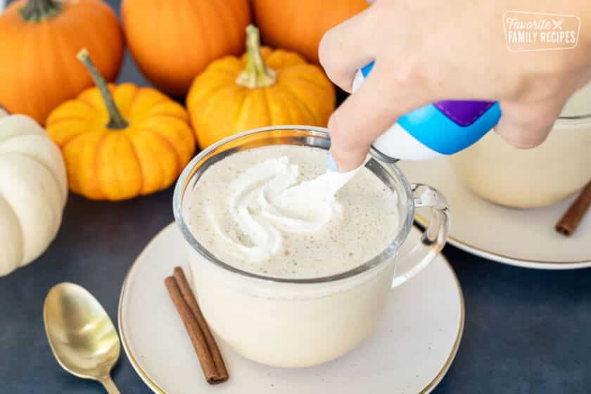 Whipped cream on Pumpkin Spice Steamer.