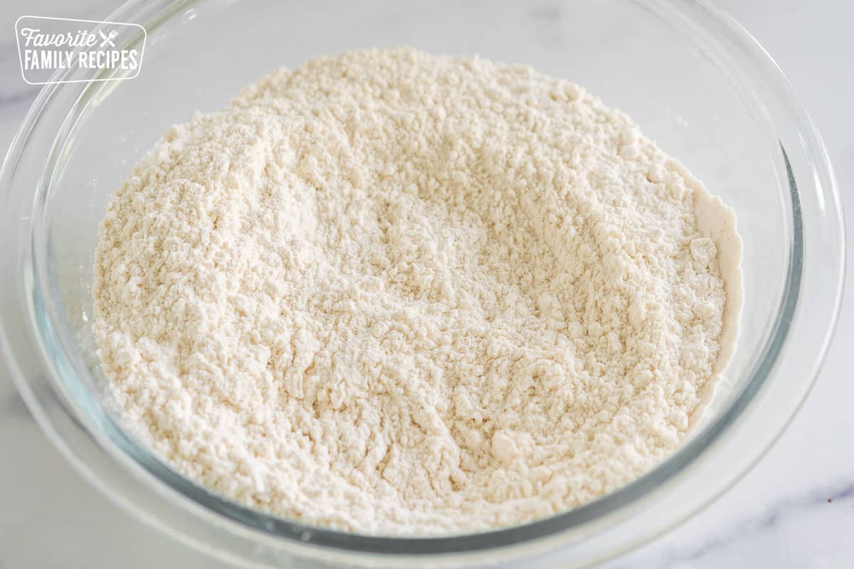 dry baking ingredients in a glass bowl