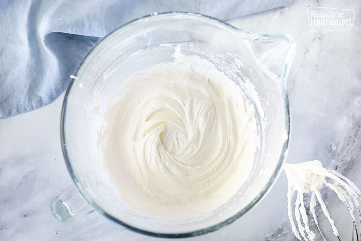 Mixing bowl with Whoopie Pie frosting.