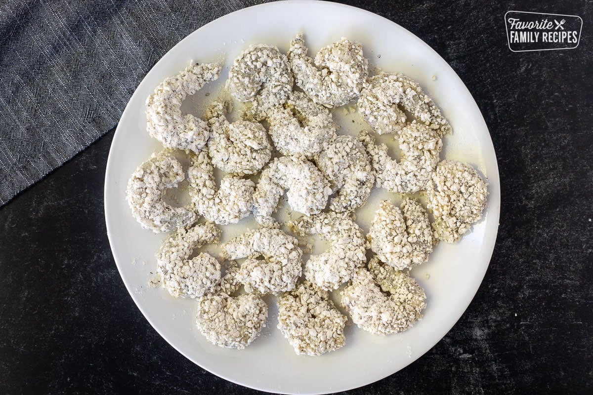 Plate of breaded shrimp.