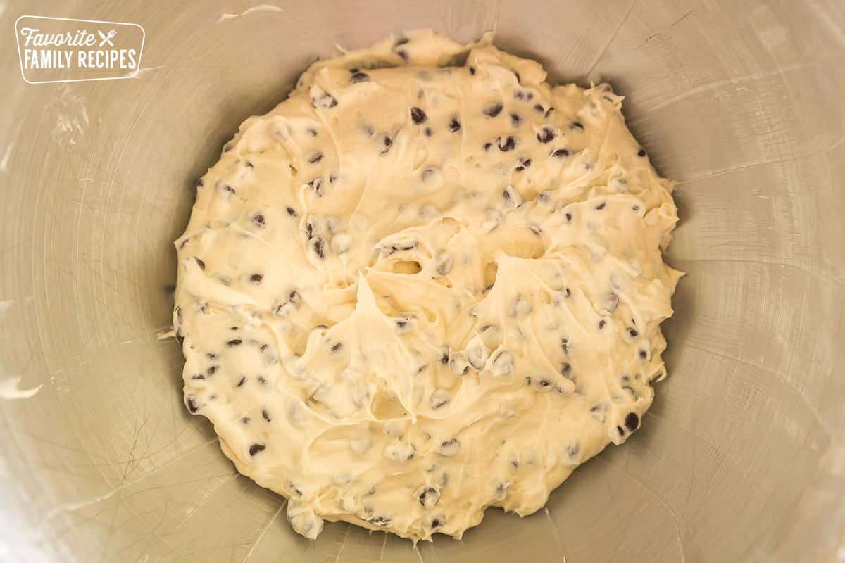 cookie dough dip in a mixing bowl